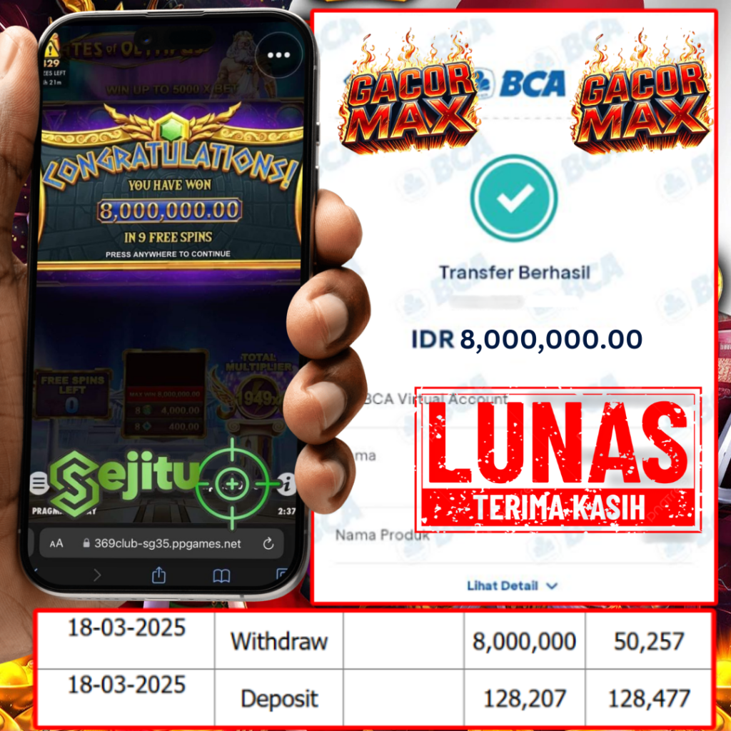 PEMENANG JACKPOT SEJITU GATES OF OLYMPUS PRAGMATIC PLAY
