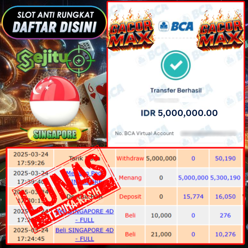 SELAMAT KEPADA MEMBER SEJITU JACKPOT PAUS TOGEL PASARAN SINGAPORE