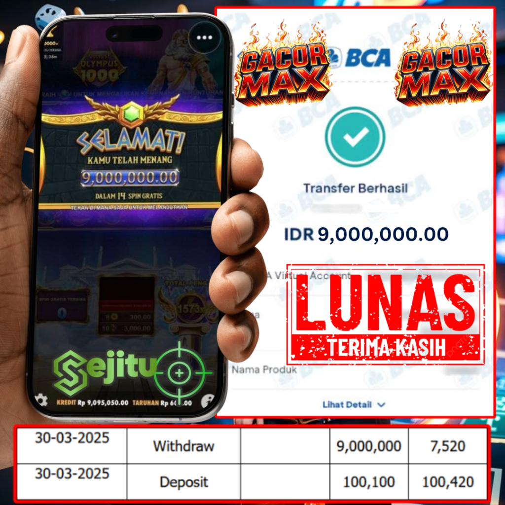 PEMENANG JACKPOT SEJITU GATES OF OLYMPUS 1000 PRAGMATIC PLAY