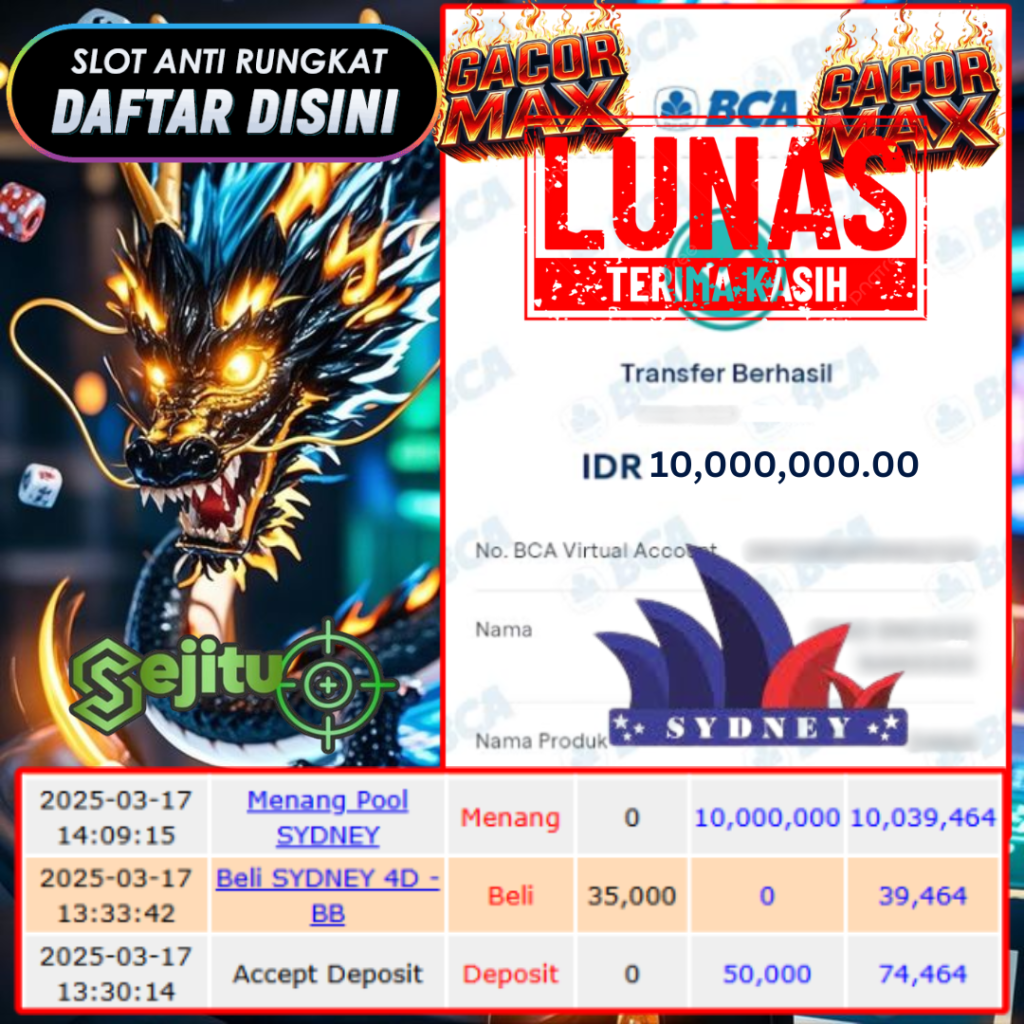 SELAMAT KEPADA MEMBER SEJITU JACKPOT PAUS TOGEL PASARAN SYDNEY