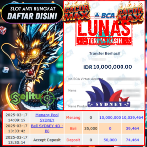 SELAMAT KEPADA MEMBER SEJITU JACKPOT PAUS TOGEL PASARAN SYDNEY