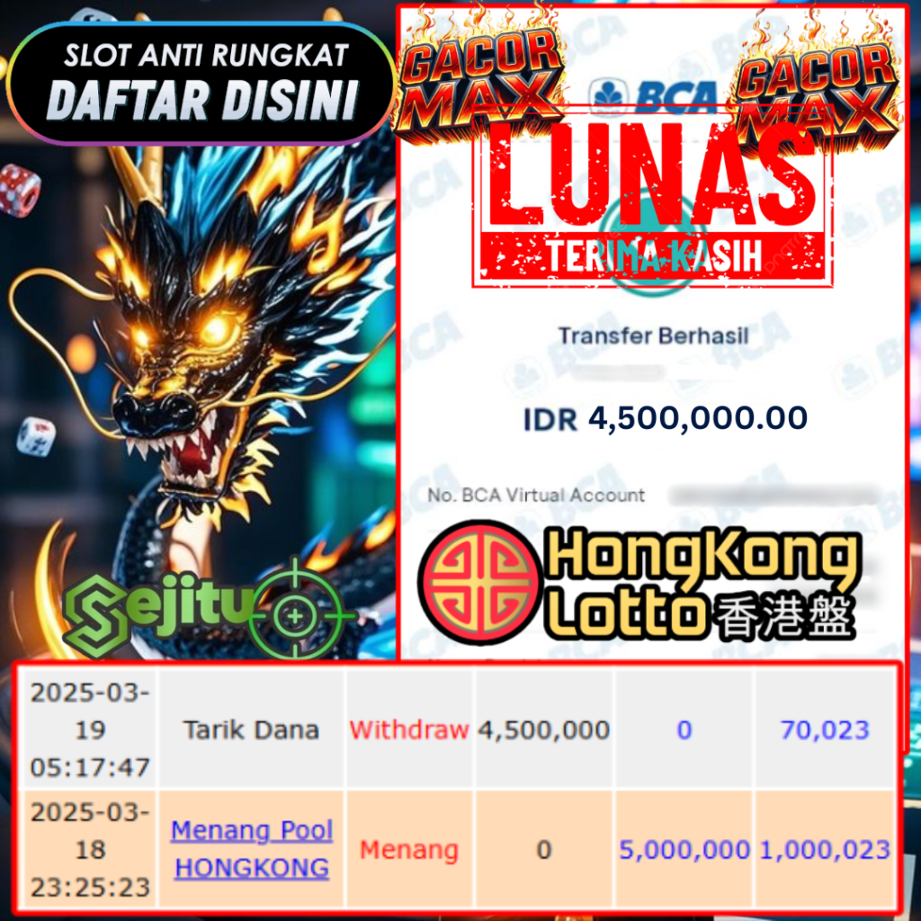 SELAMAT KEPADA MEMBER SEJITU JACKPOT PAUS TOGEL PASARAN HONGKONG LOTTO