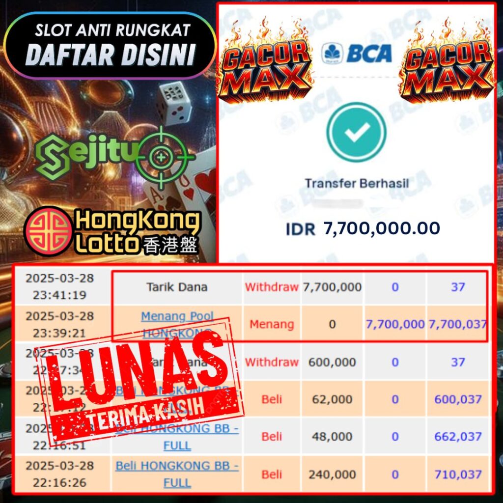 SELAMAT KEPADA MEMBER SEJITU JACKPOT PAUS TOGEL PASARAN HONGKONG LOTTO