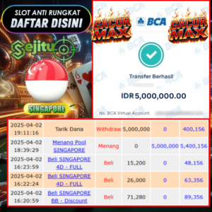SELAMAT KEPADA MEMBER SEJITU JACKPOT PAUS TOGEL PASARAN SINGAPORE