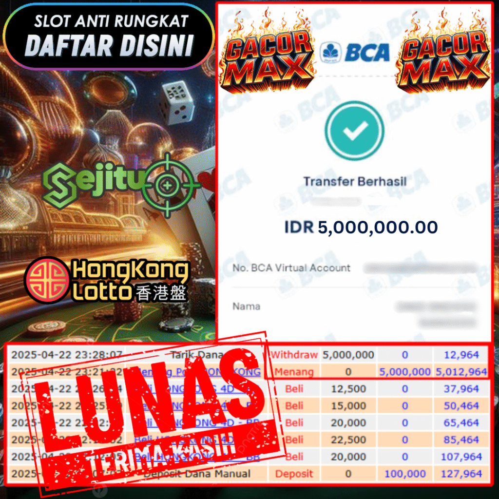SELAMAT KEPADA MEMBER SEJITU JACKPOT PAUS TOGEL PASARAN HONGKONG LOTTO