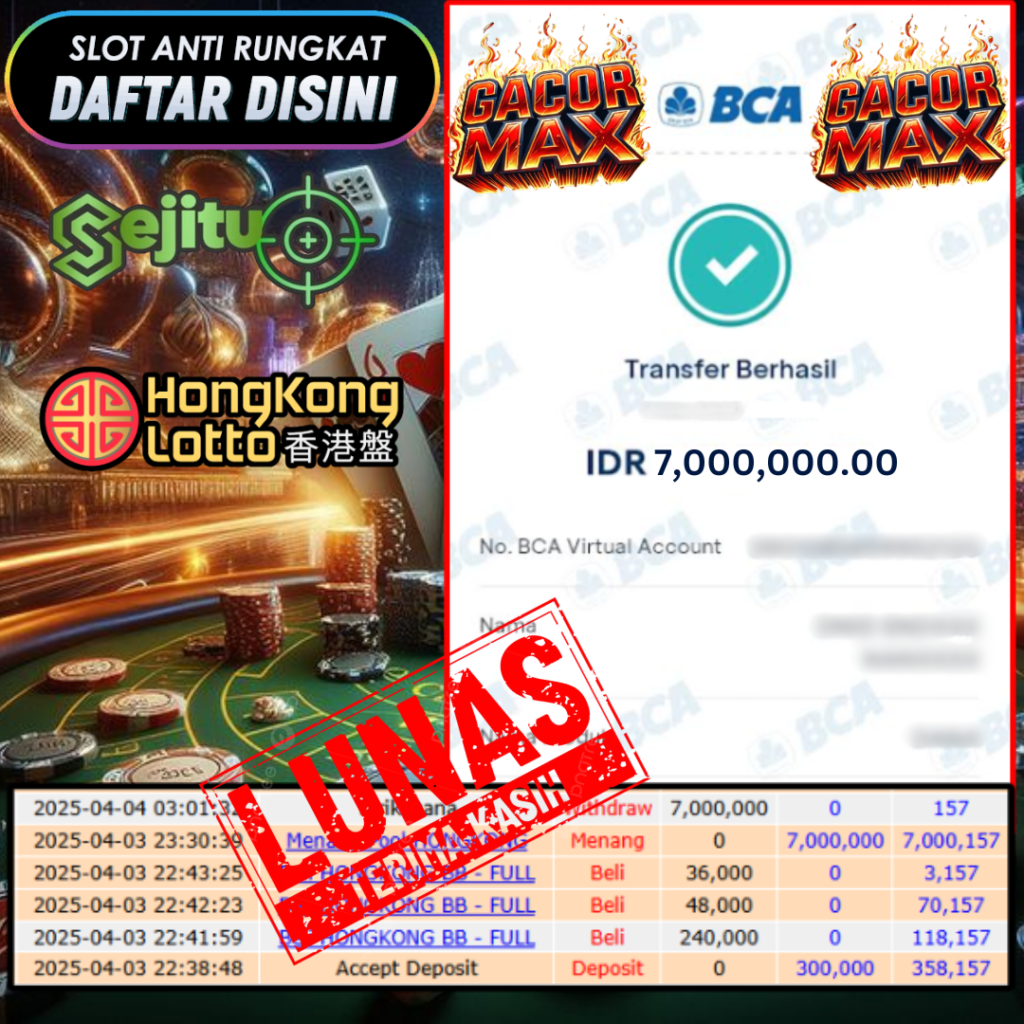 SELAMAT KEPADA MEMBER SEJITU JACKPOT PAUS TOGEL PASARAN HONGKONG LOTTO