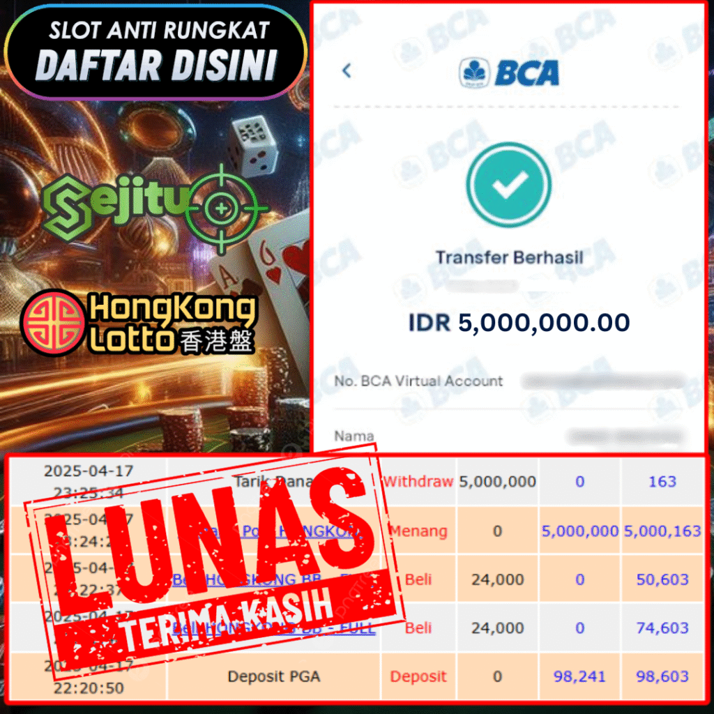 SELAMAT KEPADA MEMBER SEJITU JACKPOT PAUS TOGEL PASARAN HONGKONG LOTTO