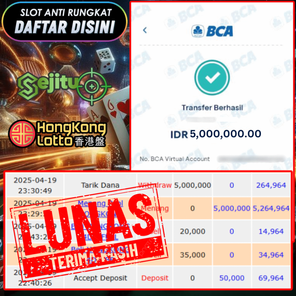 SELAMAT KEPADA MEMBER SEJITU JACKPOT PAUS TOGEL PASARAN HONGKONG LOTTO