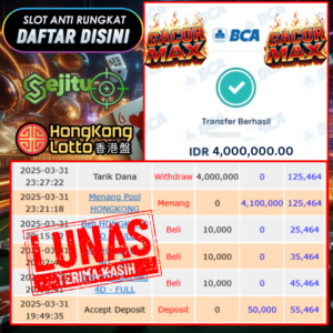 SELAMAT KEPADA MEMBER SEJITU JACKPOT PAUS TOGEL PASARAN HONGKONG LOTTO