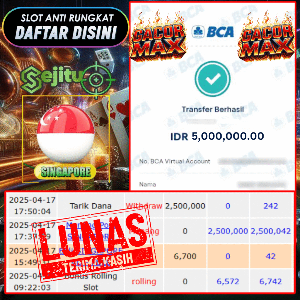SELAMAT KEPADA MEMBER SEJITU JACKPOT PAUS TOGEL PASARAN SINGAPORE