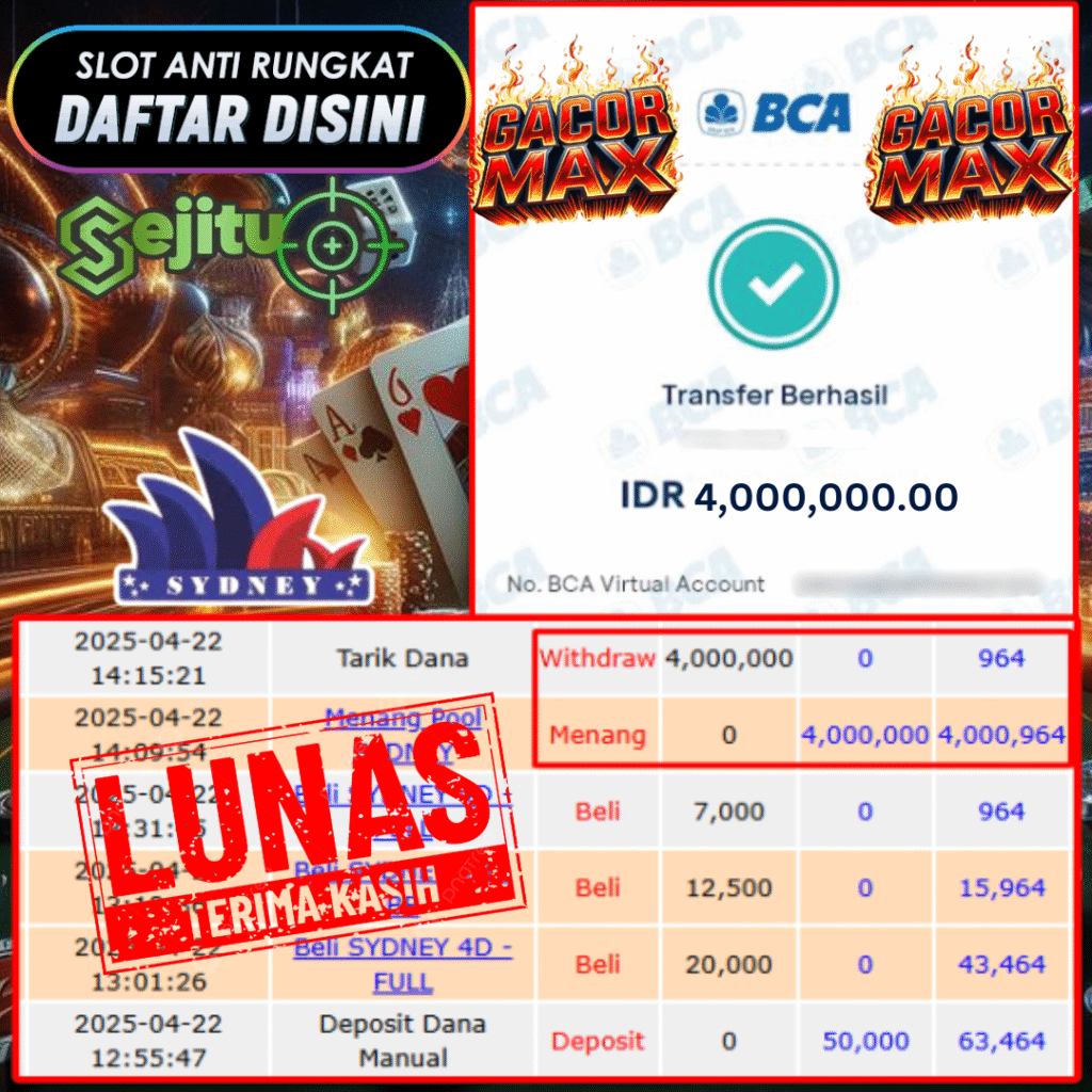 SELAMAT KEPADA MEMBER SEJITU JACKPOT PAUS TOGEL PASARAN SYDNEY