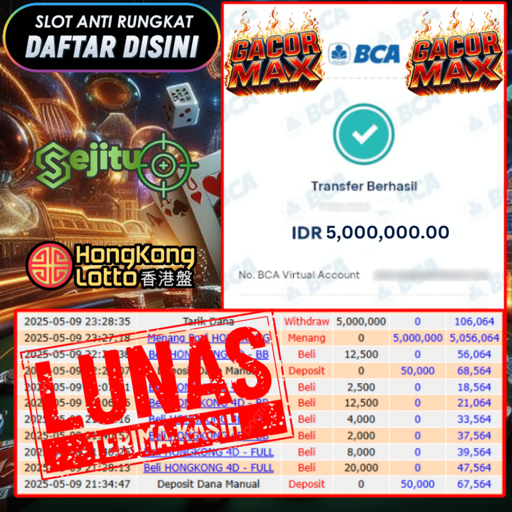SELAMAT KEPADA MEMBER SEJITU JACKPOT PAUS TOGEL PASARAN HONGKONG LOTTO