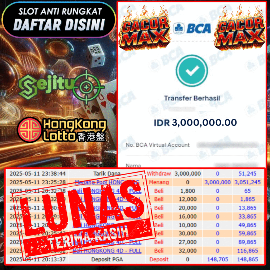 SELAMAT KEPADA MEMBER SEJITU JACKPOT PAUS TOGEL PASARAN HONGKONG LOTTO