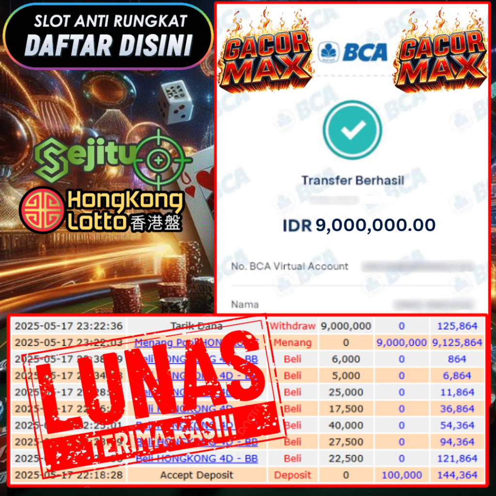 SELAMAT KEPADA MEMBER SEJITU JACKPOT PAUS TOGEL PASARAN HONGKONG LOTTO