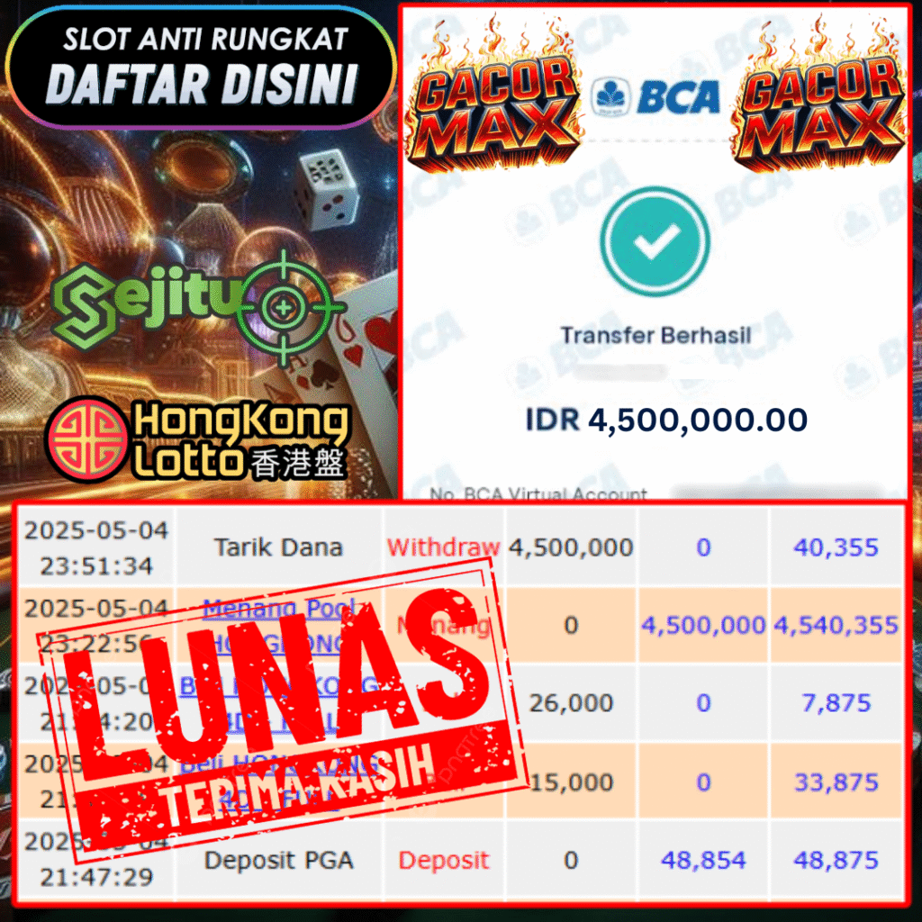 SELAMAT KEPADA MEMBER SEJITU JACKPOT PAUS TOGEL PASARAN HONGKONG LOTTO