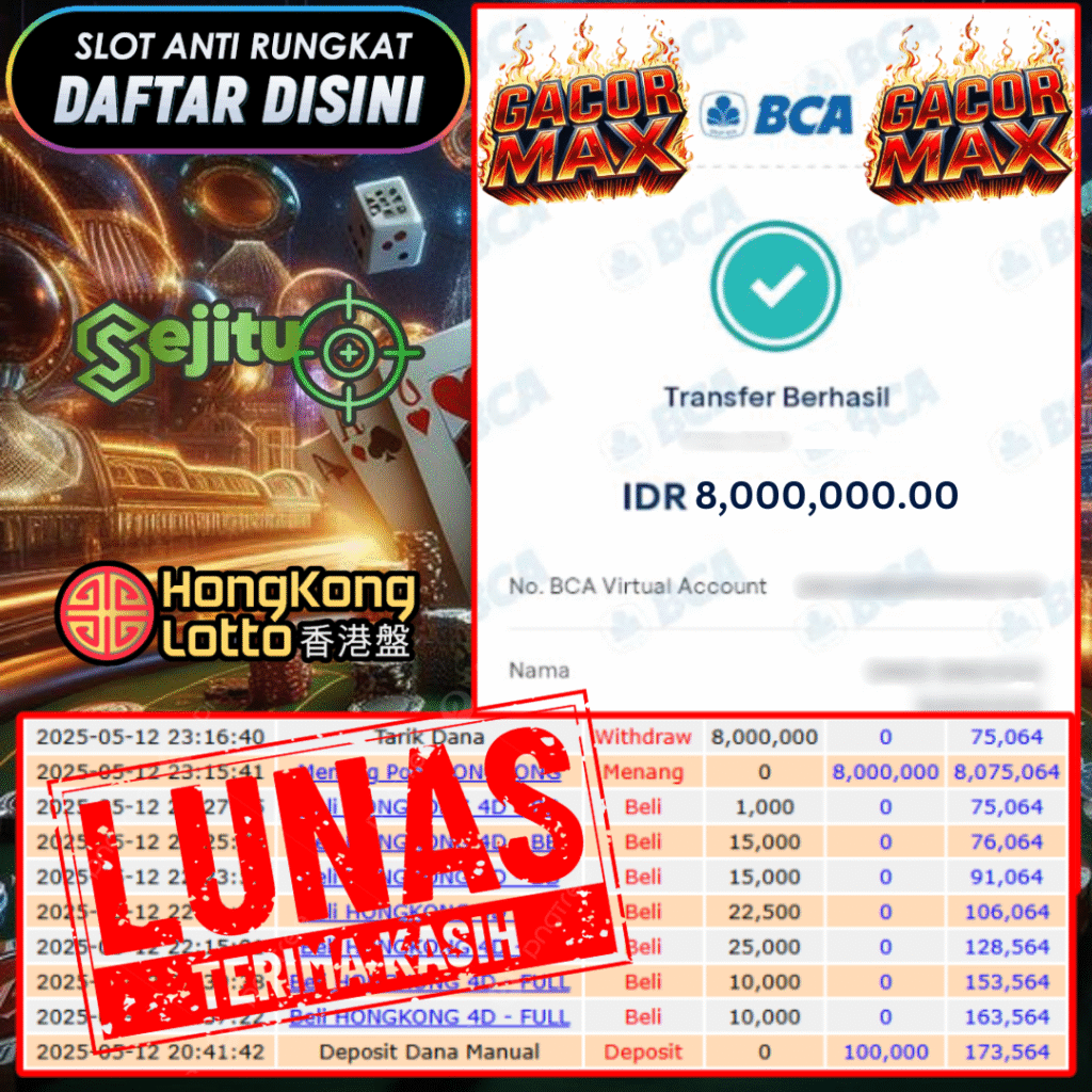 SELAMAT KEPADA MEMBER SEJITU JACKPOT PAUS TOGEL PASARAN HONGKONG LOTTO