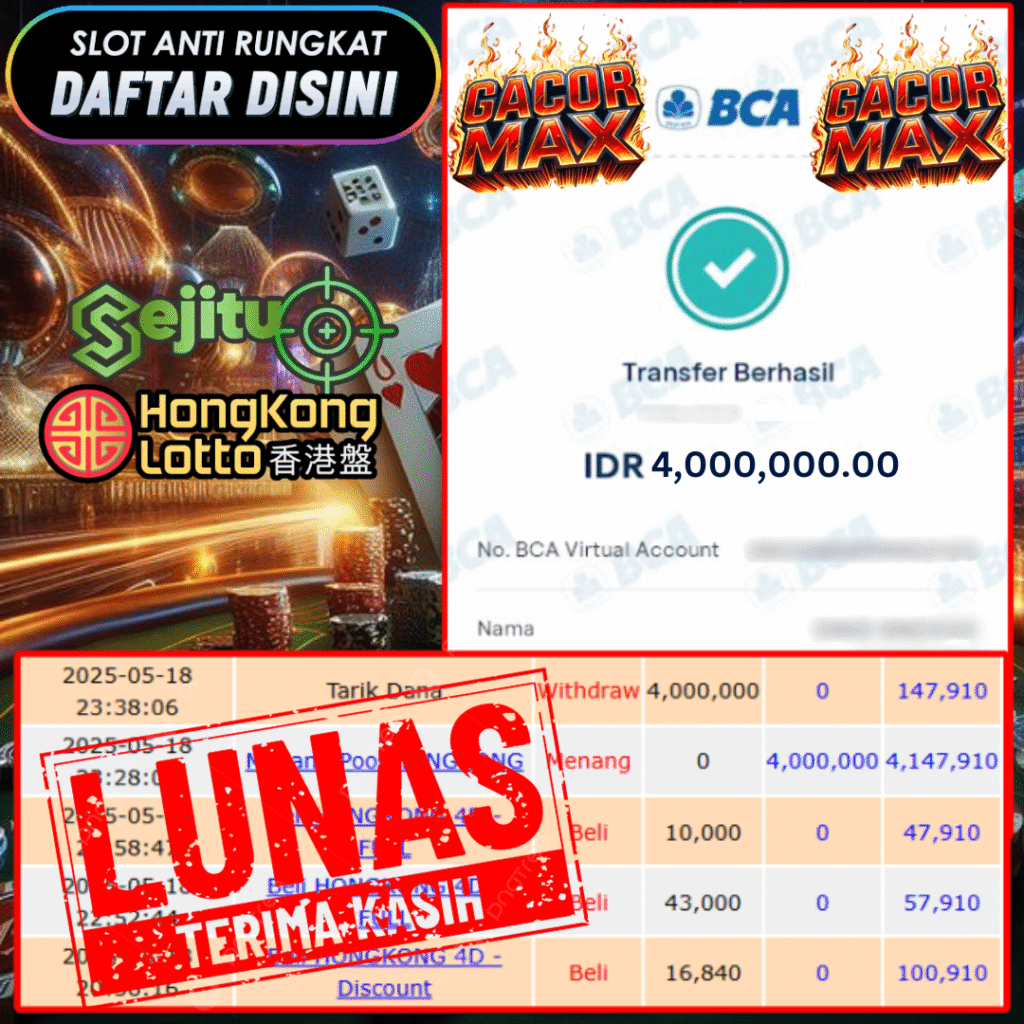 SELAMAT KEPADA MEMBER SEJITU JACKPOT PAUS TOGEL PASARAN HONGKONG LOTTO