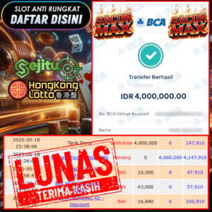 SELAMAT KEPADA MEMBER SEJITU JACKPOT PAUS TOGEL PASARAN HONGKONG LOTTO