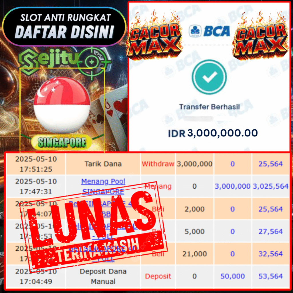 SELAMAT KEPADA MEMBER SEJITU JACKPOT PAUS TOGEL PASARAN SINGAPORE