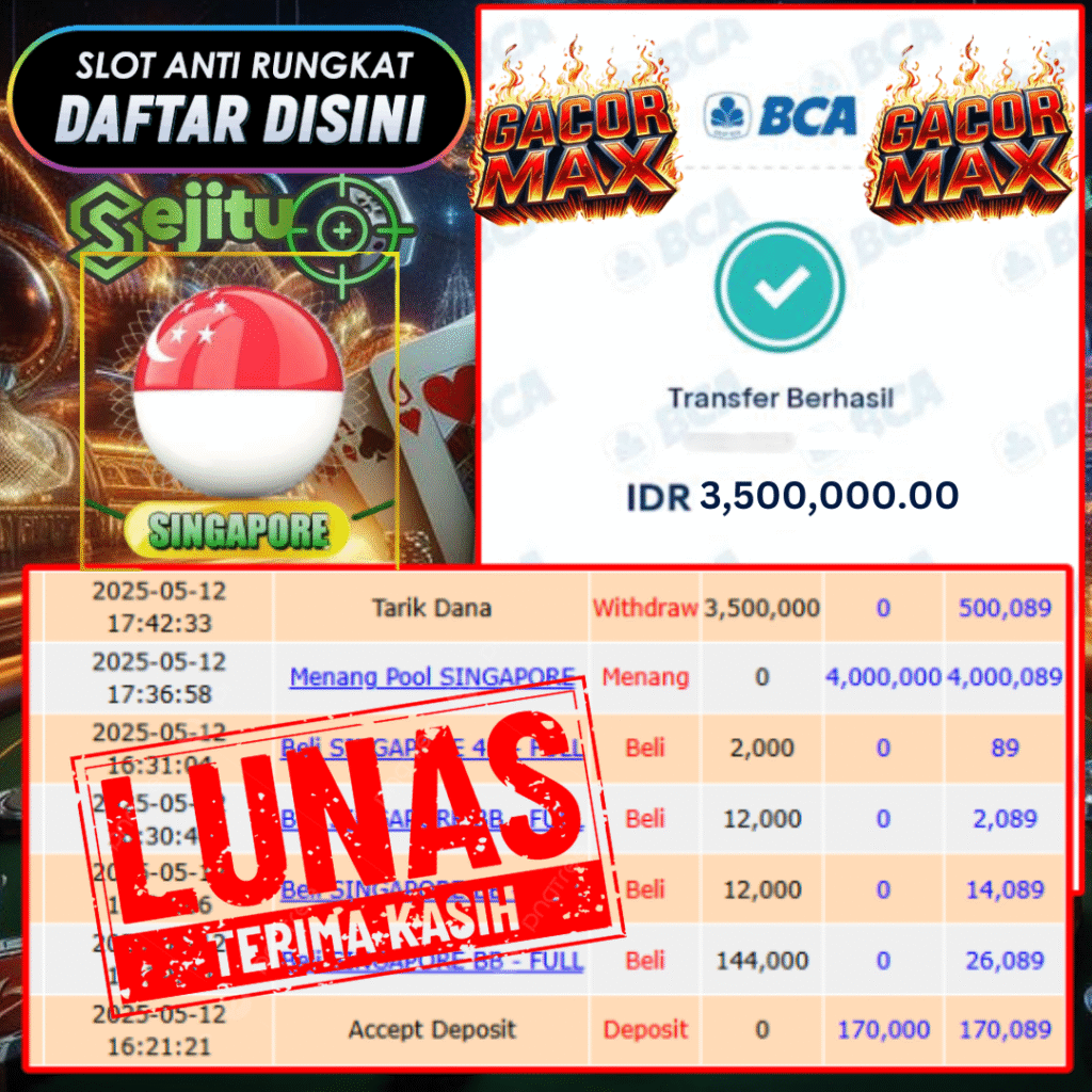 SELAMAT KEPADA MEMBER SEJITU JACKPOT PAUS TOGEL PASARAN SINGAPORE