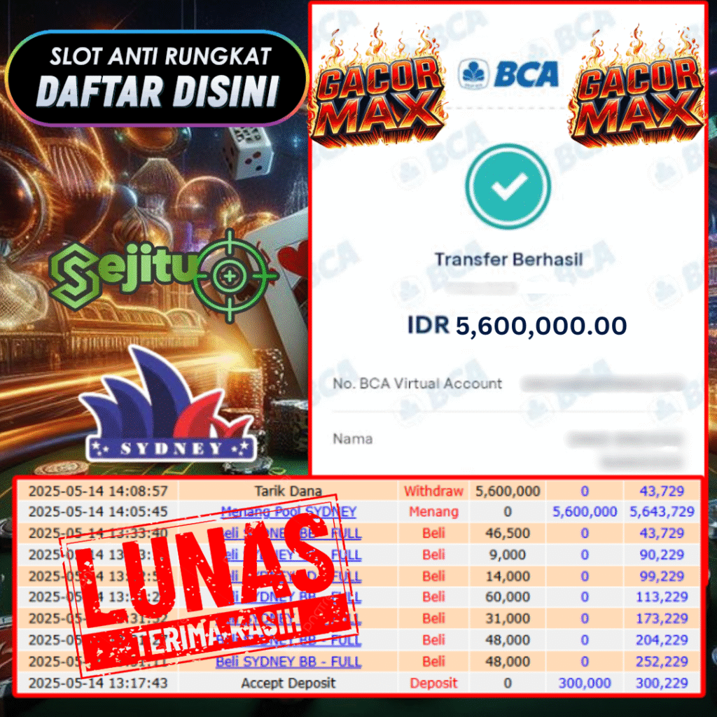 SELAMAT KEPADA MEMBER SEJITU JACKPOT PAUS TOGEL PASARAN SYDNEY