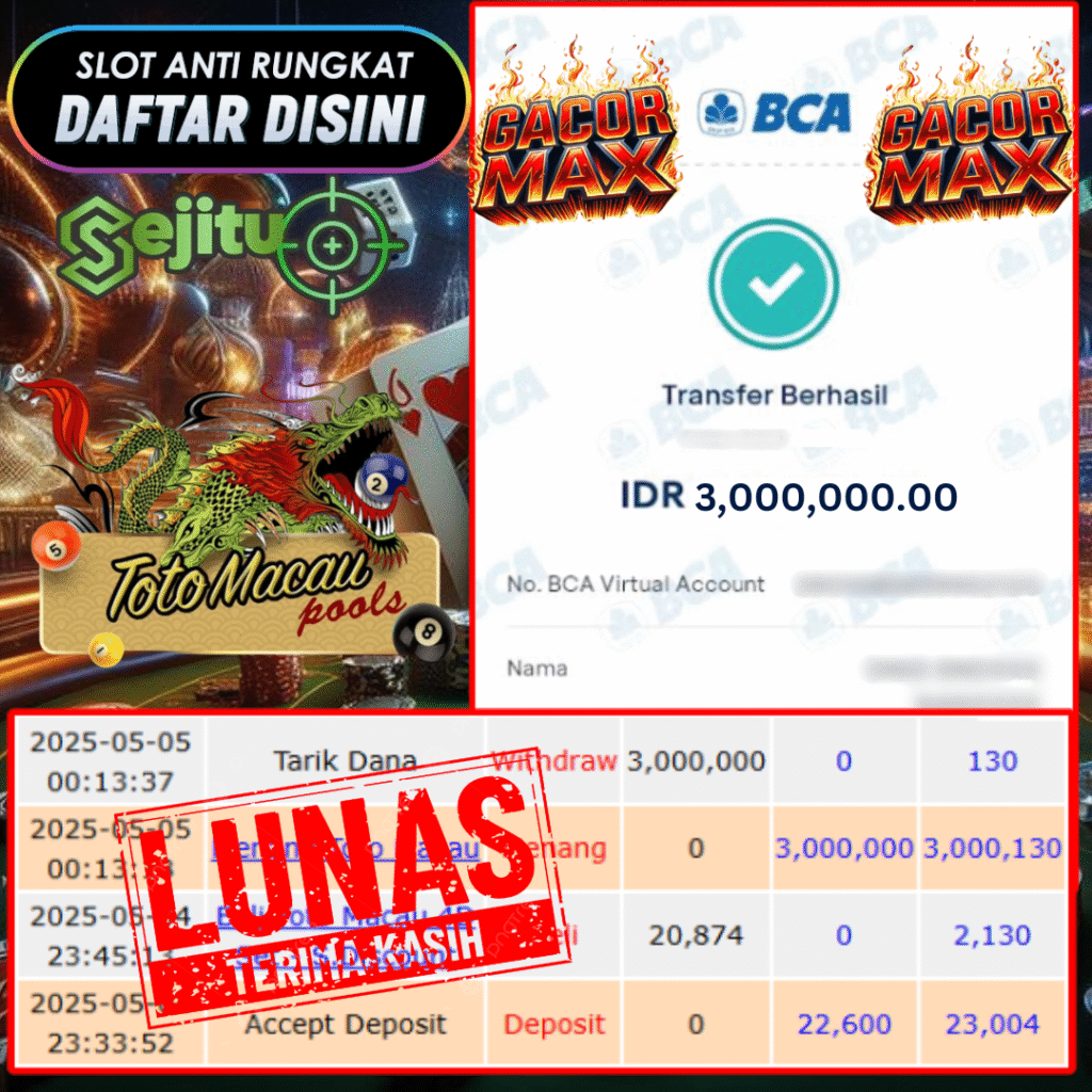 SELAMAT KEPADA MEMBER SEJITU JACKPOT PAUS TOGEL PASARAN TOTOMACAU