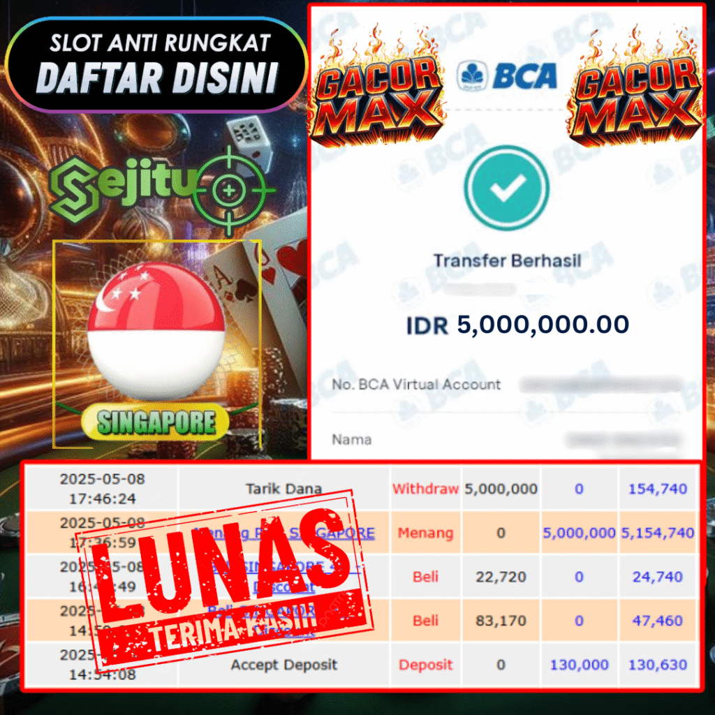 SELAMAT KEPADA MEMBER SEJITU JACKPOT PAUS TOGEL PASARAN SINGAPORE