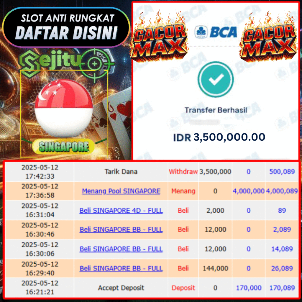 SELAMAT KEPADA MEMBER SEJITU JACKPOT PAUS TOGEL PASARAN SINGAPORE