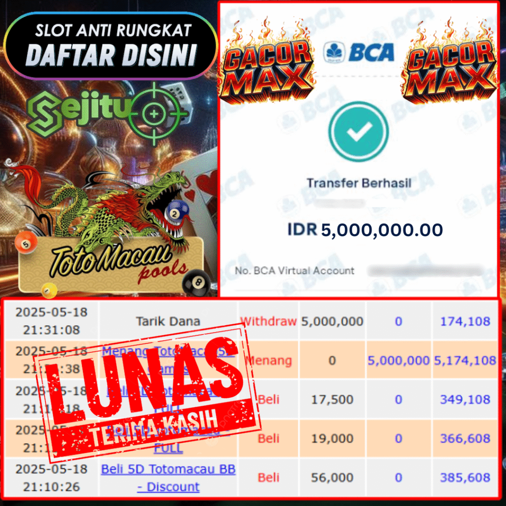 SELAMAT KEPADA MEMBER SEJITU JACKPOT PAUS TOGEL PASARAN TOTOMACAU