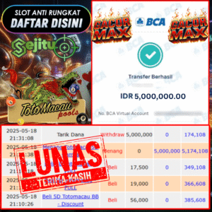 SELAMAT KEPADA MEMBER SEJITU JACKPOT PAUS TOGEL PASARAN TOTOMACAU